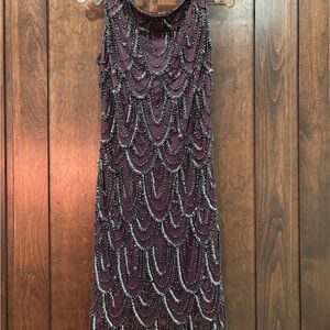 Pisarro Nights Beaded Plum Mini Dress